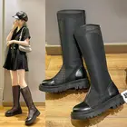 2021 Крутые ботинки женские туфли-лодочки из искусственной кожи на молнии Женская обувь на высоком квадратном каблуке с круглым носком