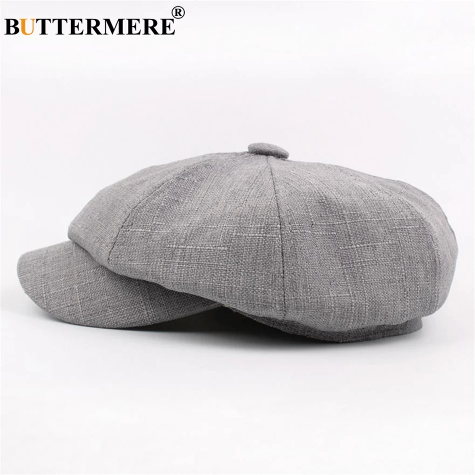 gray BUTTERMERE, Мужская кепка Newsboy, льняная восьмиугольная кепка, весенняя, повседневная, хаки, хлопок, Гэтсби, водительский берет, брендовая, женская,, новинка, плоская кепка s - Цвет: gray