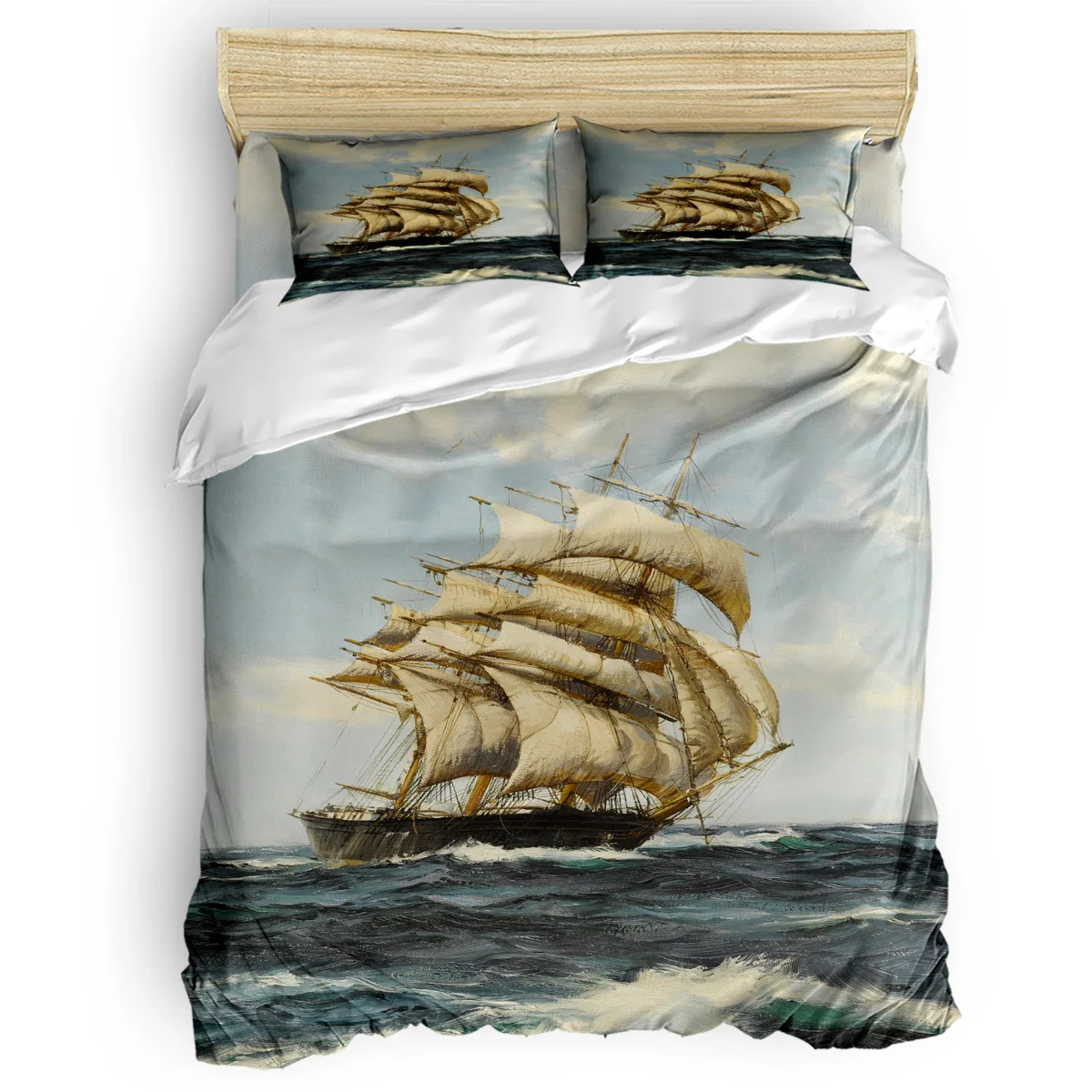 

Nautical Sailing Retro Spray Duvet Cover Set with Pillowcase Bedroom Supplies Bed Comforters King Size Bedding Set