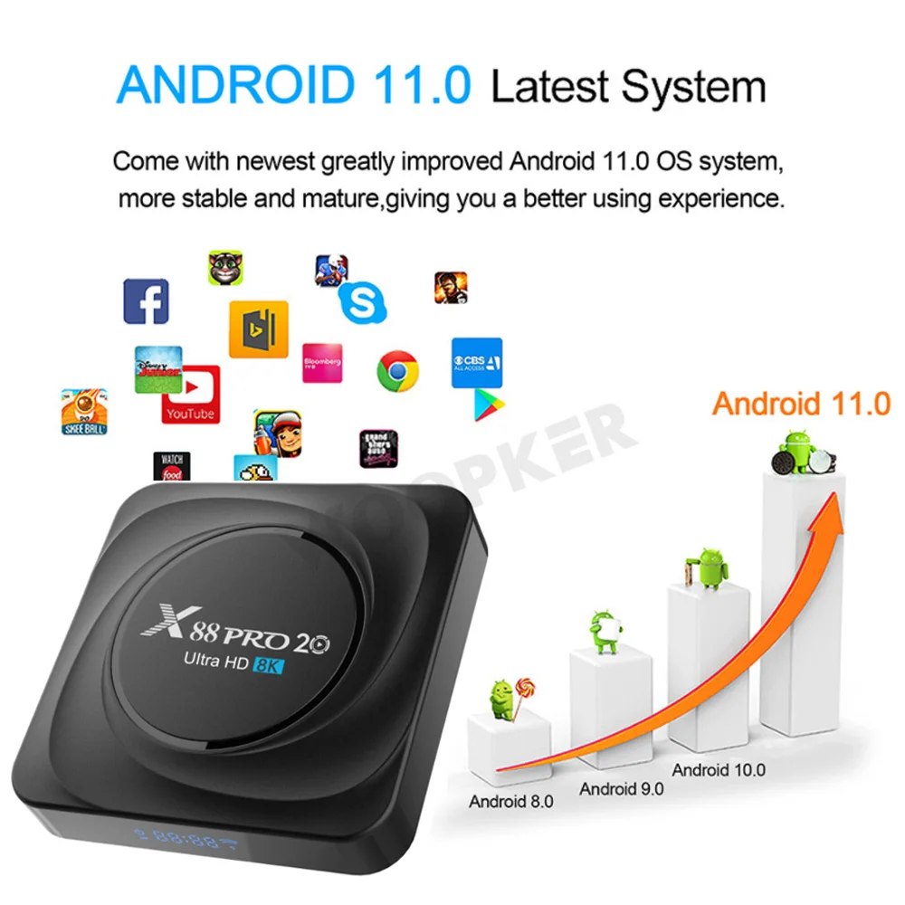 Приставка Смарт-ТВ RK3356 2021 дюйма Android 11 0 двойной Wi-Fi 2 4G/телефон 4 ГБ 8 32 64 128 8K X88 Pro 20