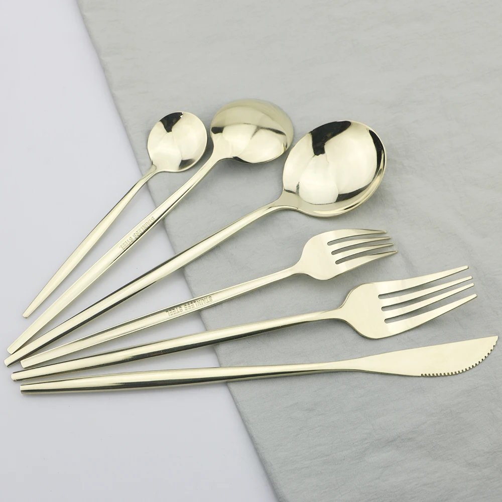 6 шт./компл. Нержавеющая сталь набор столовых приборов черный золотой ножи вилка