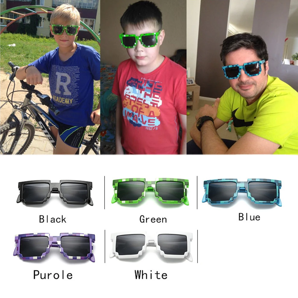 

Винтажная квадратная Новинка мозаичные солнцезащитные очки унисекс пиксельные солнцезащитные очки модные очки с Чехол подарок детям