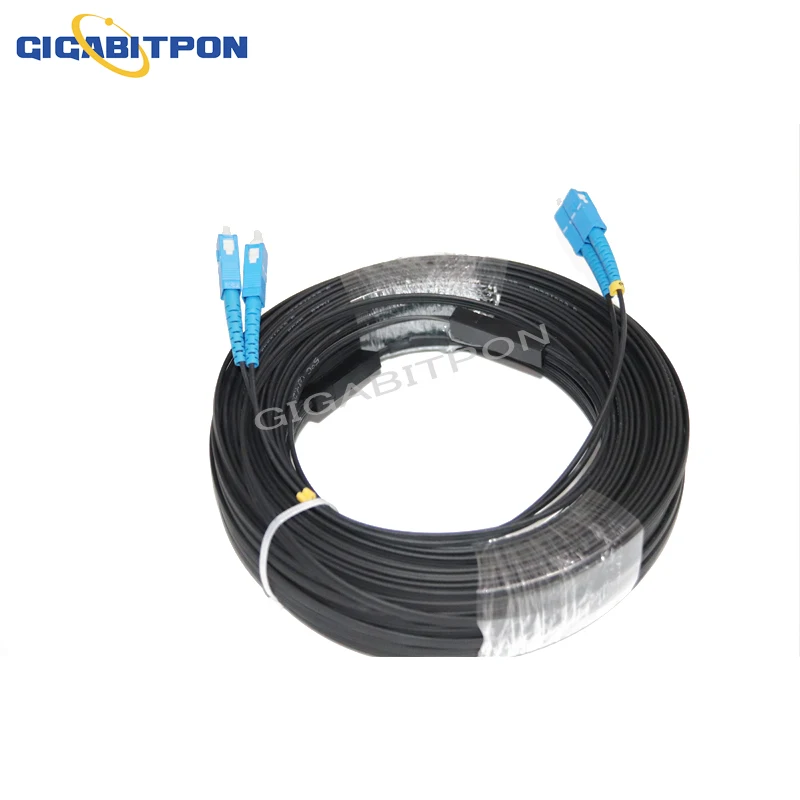 Outdoor 3-steel 2-core fiber optic home cable SM SC/UPC-SC/UPC single-mode G675A1 core 10m-500m black