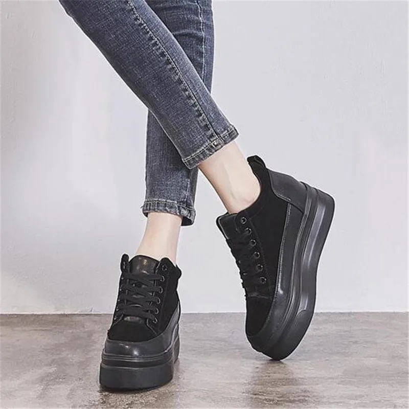 

New Autumn Light Thick Bottom Platform Shoes Women High Heel Shoes Matte Leather Shoes Woman Lace-up Heightening Casual Shoes