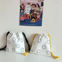 ins biscuit bear simple storage bag canvas drawstring sundries pencil case large capacity cute lipstick cosmetic bag stationery