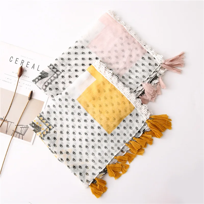 

2020 Women Floral Pattern Lace patchwork Square Cotton Scarf 2Colors 10pcs/lot