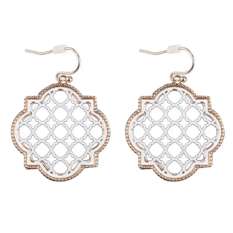 

Two Tone Filigree Clover Earrings for Women Fashion Cutout Quadrifoglio Earrings Statement Jewelry Wholesale E7795 ZWPON