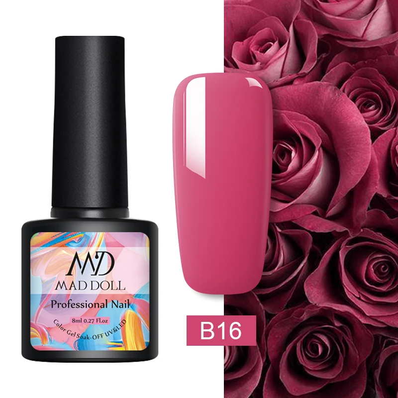B16 MD MAD DOLL, 8 мл, УФ-гель для ногтей, серый, черный, чистый цвет для ногтей, отмачиваемый Гель-лак, однократный полуперманентный гель для ногтей - Цвет: B16