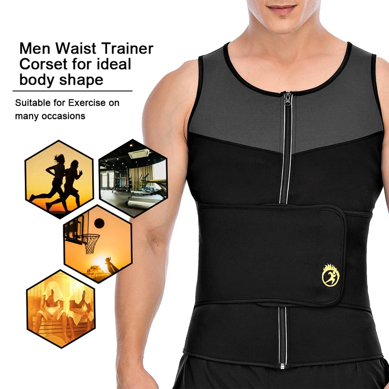NINGMI Sports Vet  Mens Slimming Belt Fitness Waist Trainer Tights Weight Loss Neoprene Sauna Body Shaper Tank Top