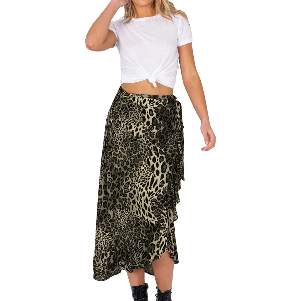 JAYCOSIN Clothes Women Chiffion High Waist Lace Up Sexy Skirts Womens Fashion Leopard Print Ruffles Hem Long Skirt Spring 1202 | Женская