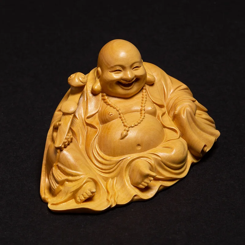 

Laugh Buddha Statue happy Buddha Car decor Buddhism Feng Shui Maitreya Wood Carving Miniature Home Decoration