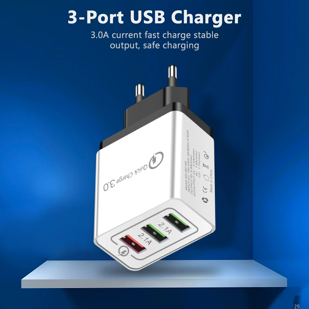3 USB порта зарядное устройство Быстрая зарядка 0 быстрое 5 В/2 4 A 9 В/1 8a 12 5a для Iphone X 7 8