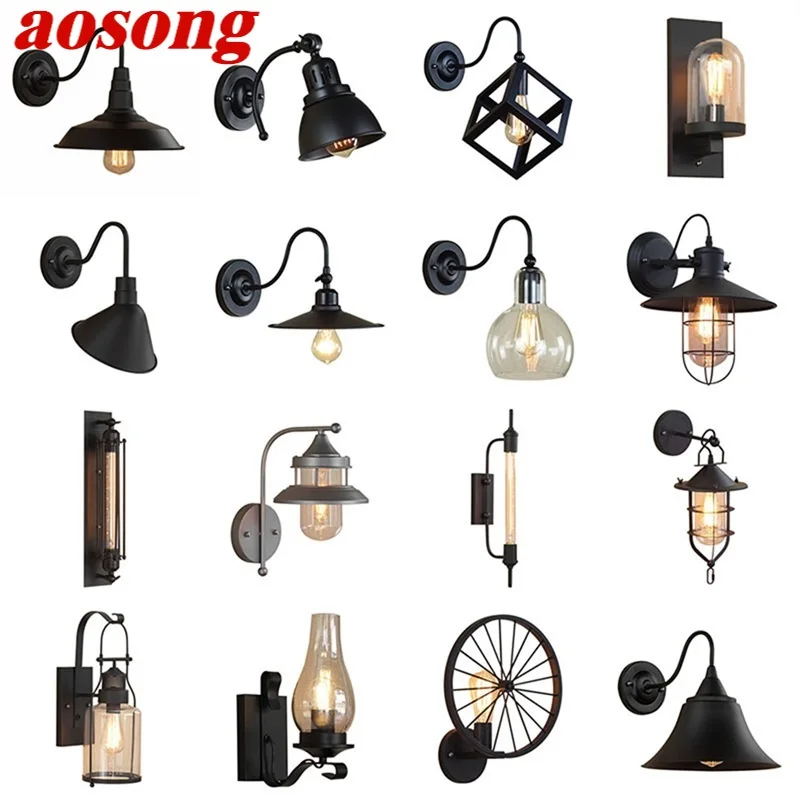 

AOSONG Retro Wall Lamp Vintage Loft Industrial Style Sconces Light Corridor Balcony For Home