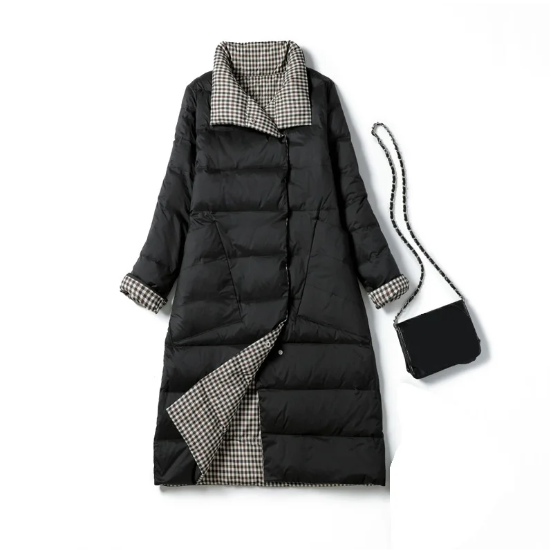 

Winter Women Double Sided Down Long Jacket Turtleneck White Duck Down Coat Double Breasted Women‘s Down Jacket Down Jacket