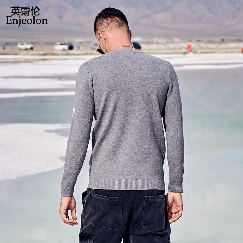 Enjeolon New Sweaters Men Autumn Winter Patchwork Knitted Quality Pullover O-neck Casual Men's Sweater Plus M-3XL MY3448 | Мужская