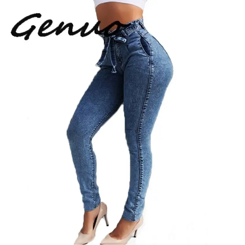 Женские джинсы с высокой талией обтягивающие эластичные джинсовые облегающие