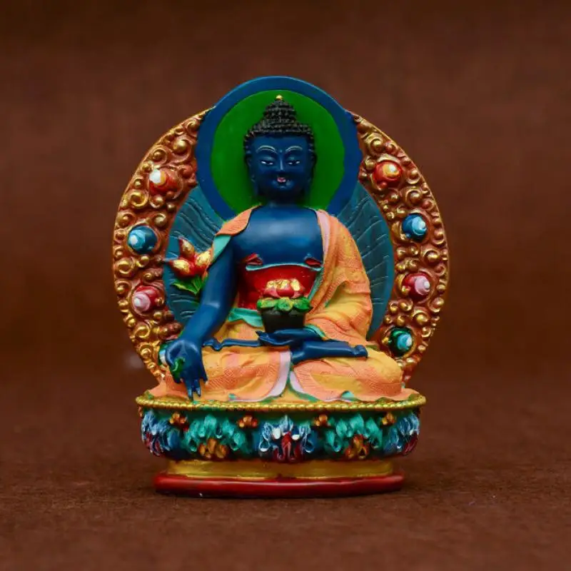 

Collectibles Buddha Statue Medicine Guru Amitabha Trikala Tibetan Ancient Resin Buddhism Decor Crafts Collection Ornaments