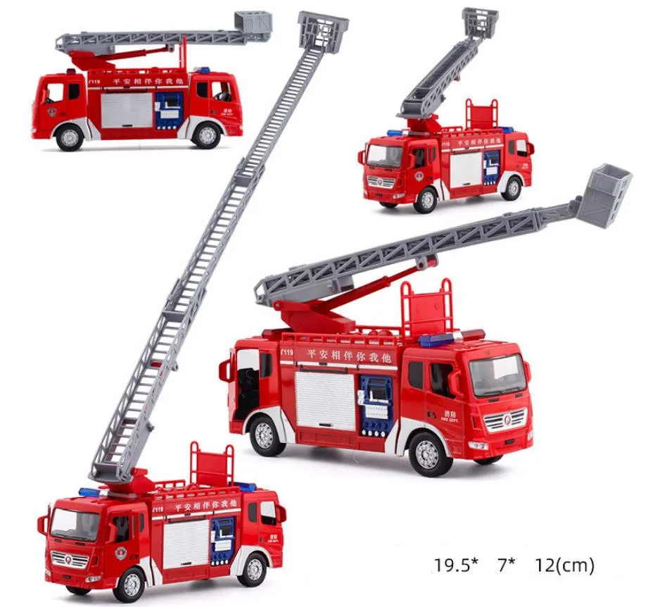 

Hot-selling 1:50 alloy pull back double-headed fire truck model,ladder climbing fire truck toy,Simulation of sound,free shipping