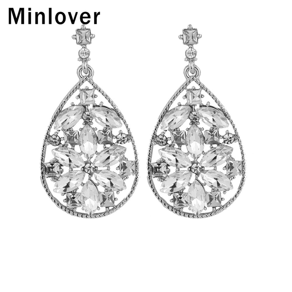 

Minlover Sparkling FlowerMarquise Crystal Bridal Drop Earrings Silver Color Wedding Pandent Dangle Earrings Jewelry MEH1752