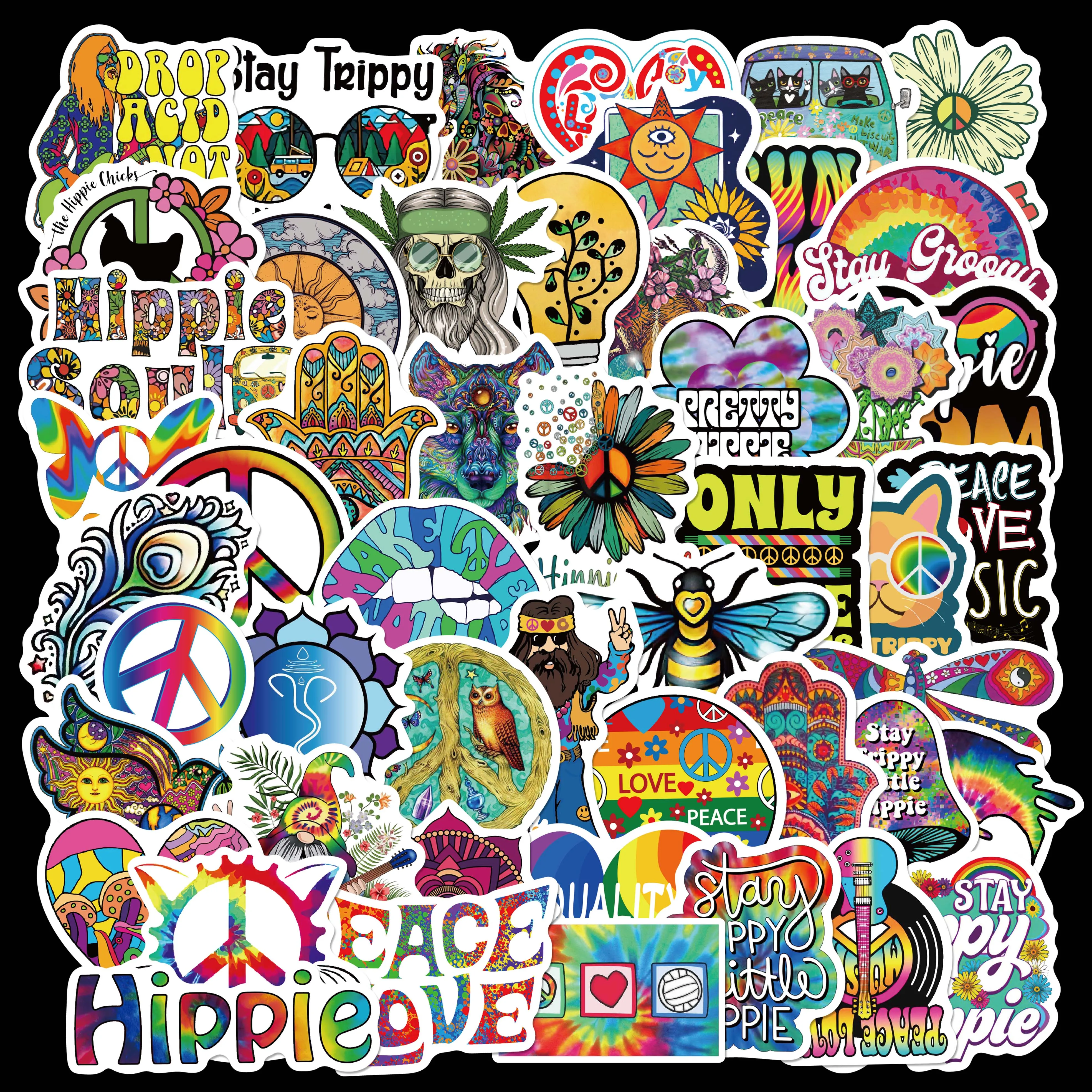 

10/50Pcs Retro Colorful Hippie Cool Graffiti Stickers Aesthetics Skateboard Notebook Suitcase Decoration Waterproof Stickers