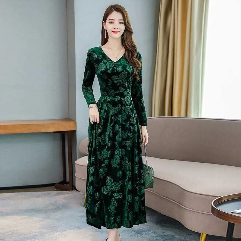 Женское осенне-зимнее Золотое бархатное платье благородного зарубежного стиля