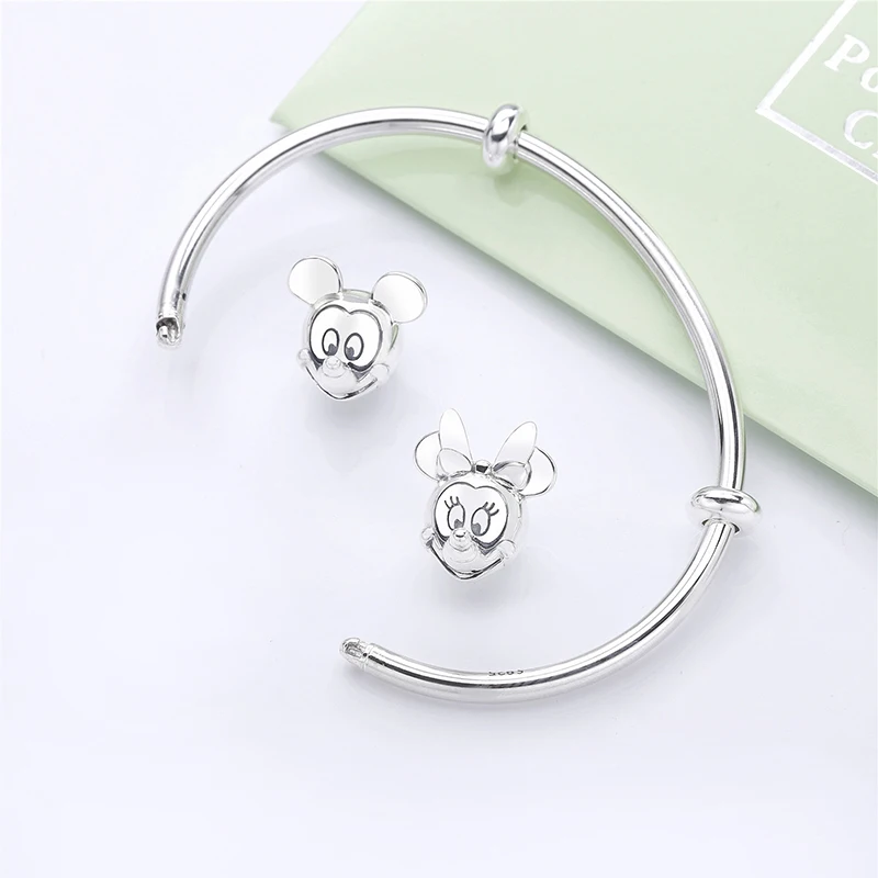 

Free Shipping Real 925 Sterling Silver Shiny Open-ended Mickey Bracelet Fit European Charm Bracelets Women Jewelry