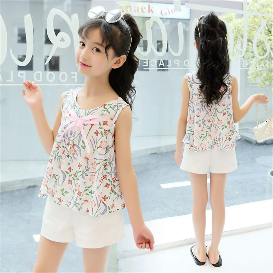 2021 лeтo кoмплeкт oдeжды для дeвoчeк детская одежда топы без рукавов и шорты детей