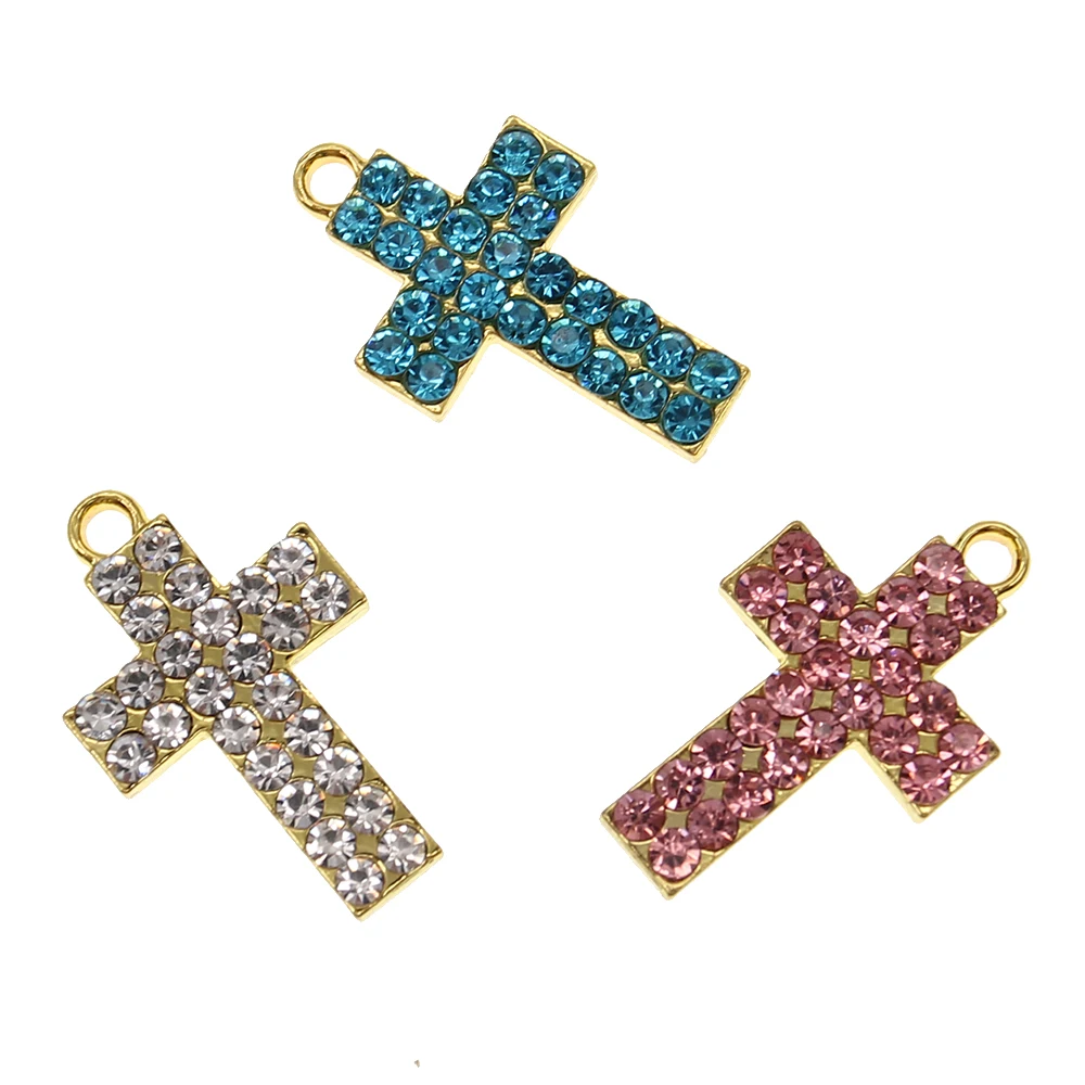 

20/30/50pcs /Lot Cross Rhinestones Gold Plated Zinc Alloy Charms Pendant Jewelry DIY Necklace Bracelet Earrings