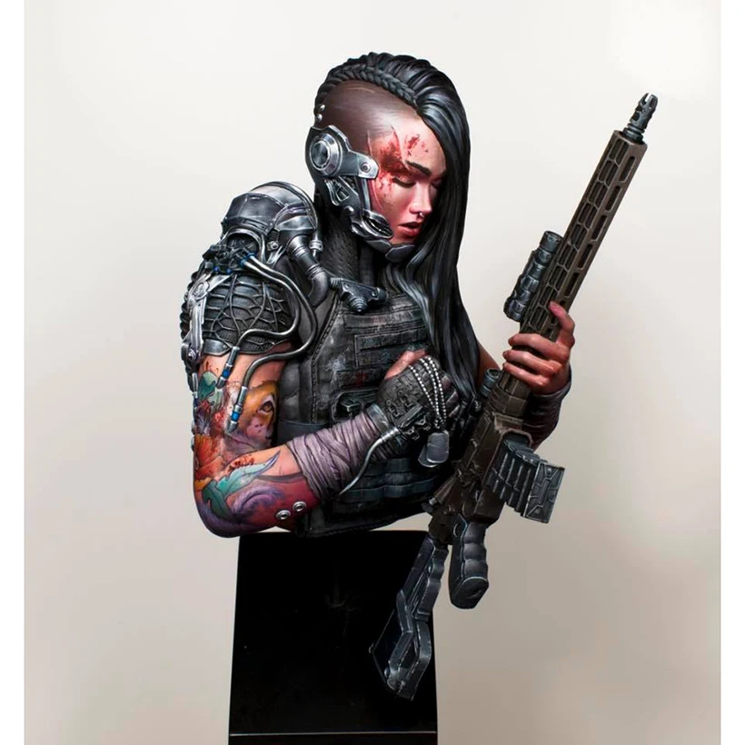 Неокрашенный полимерный бюст в масштабе 1/9 солдат будущего (основание не входит