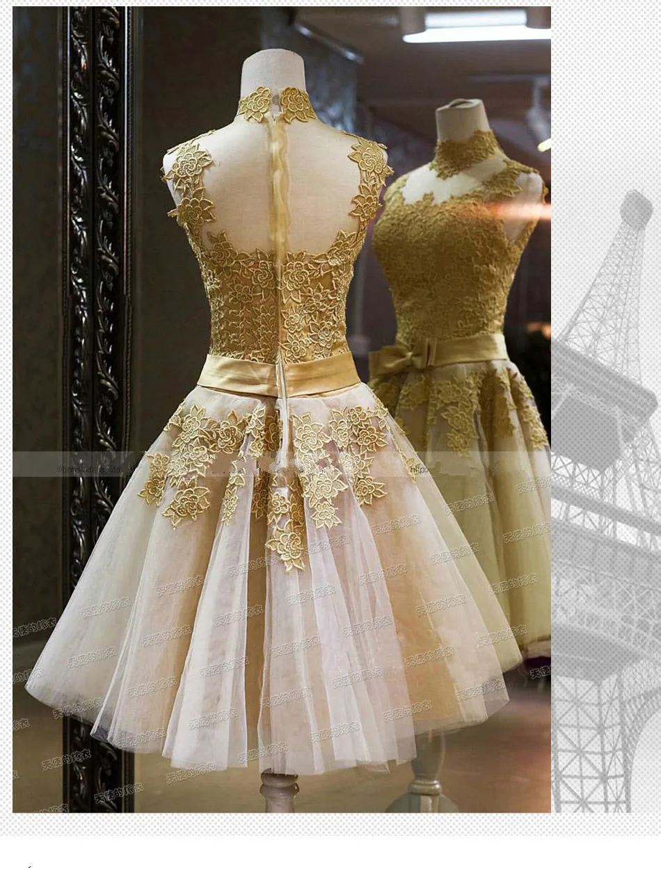 

BacklakeGirls Elegant High Neck Sleeveless Short Wedding Guest Dress For Wedding Party Short Formal Tulle Homecoming Dresses