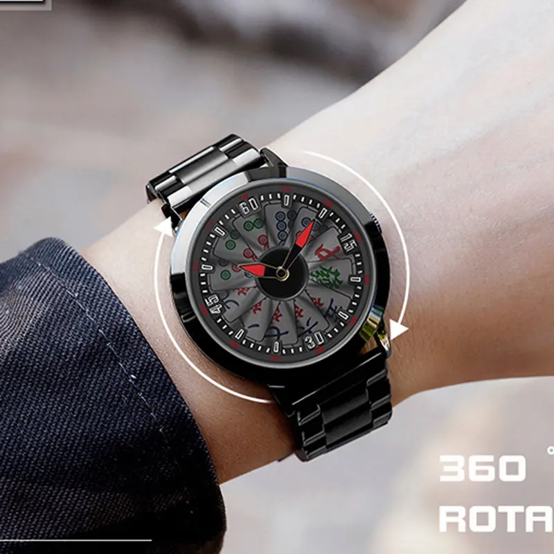 

Unique Men Watch Creative Mahjong Design Dial Rotating Dial Life Waterproof Gift Quartz Wristwatch Relogio Masculino