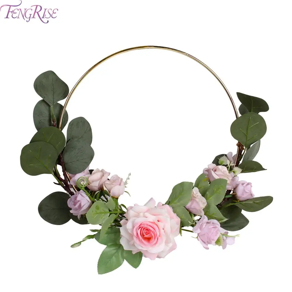 FENGRISE DIY Металлический Венок, гирлянда, украшение для свадьбы, невесты, цветы, Ловец снов, обруч, декор для свадьбы, Свадебный декор