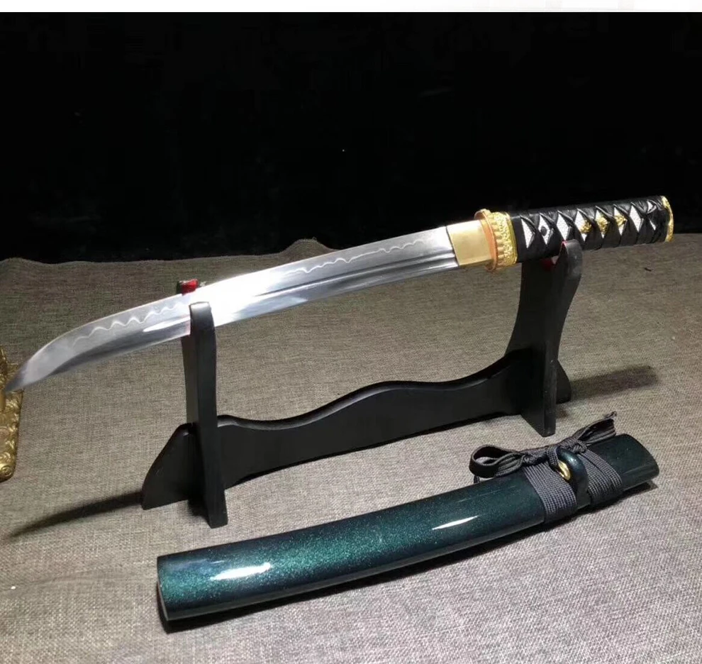 Handmade T10 Steel under the Solid to Burn Blade Japanese sword katana short Bending of knife Very sharp samara wakizashi