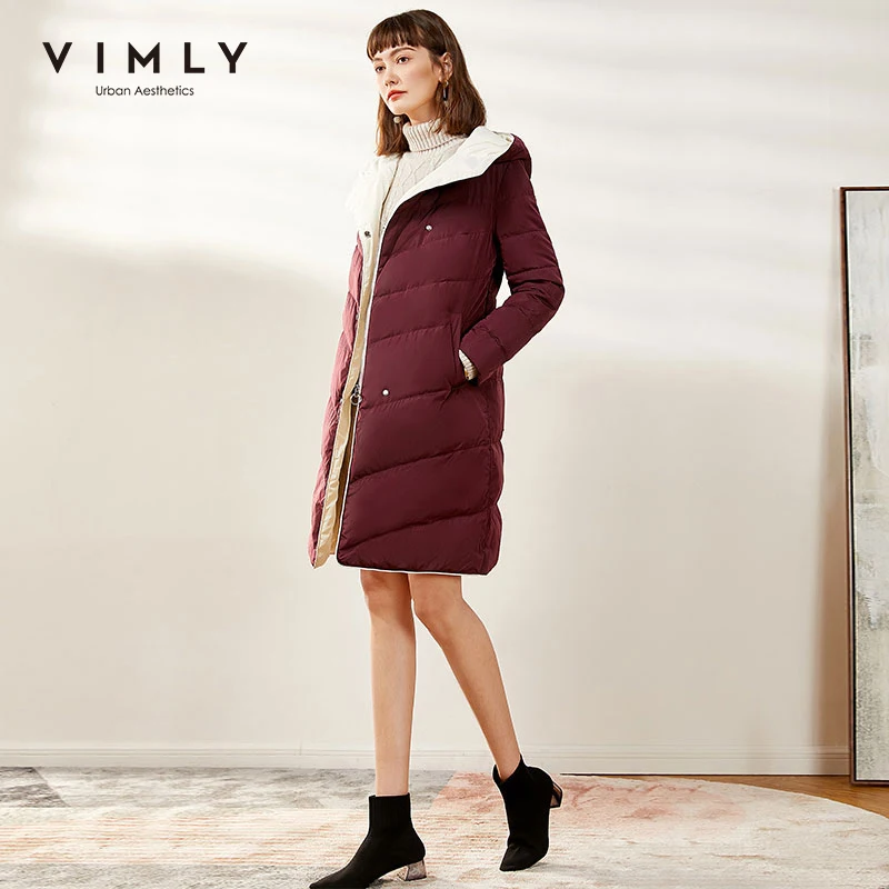 Зимняя длинная куртка на 90% белом утином пуху Vimly 2020 женская модная утепленная