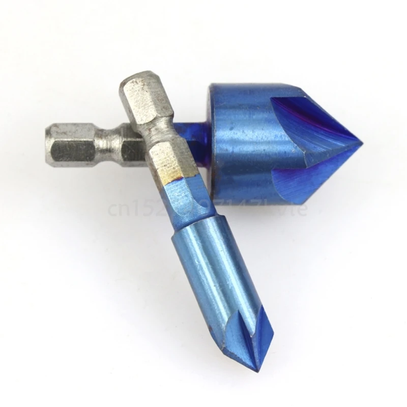 

6pcs Countersink Drill Bit 1/4" Hex Shank 90 Degree Wood Chamfering Cutter 5 Flutes Blue Coated Chamfer Tool