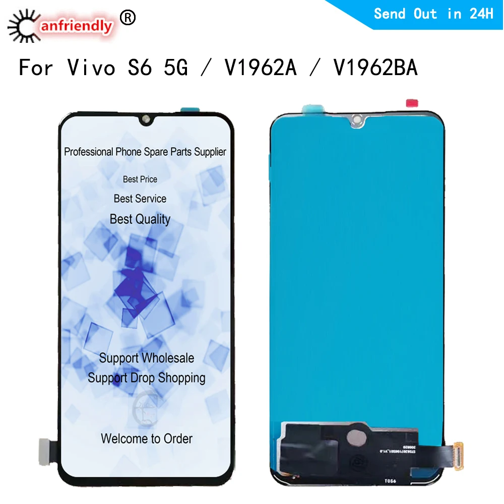 Pantalla TFT LCD de 6,44 pulgadas para Vivo S6 5G 2020 V1962A V1962BA (China), m&oacute;dulo de pantalla t&aacute;ctil, digitalizador con montaje de Marco-0