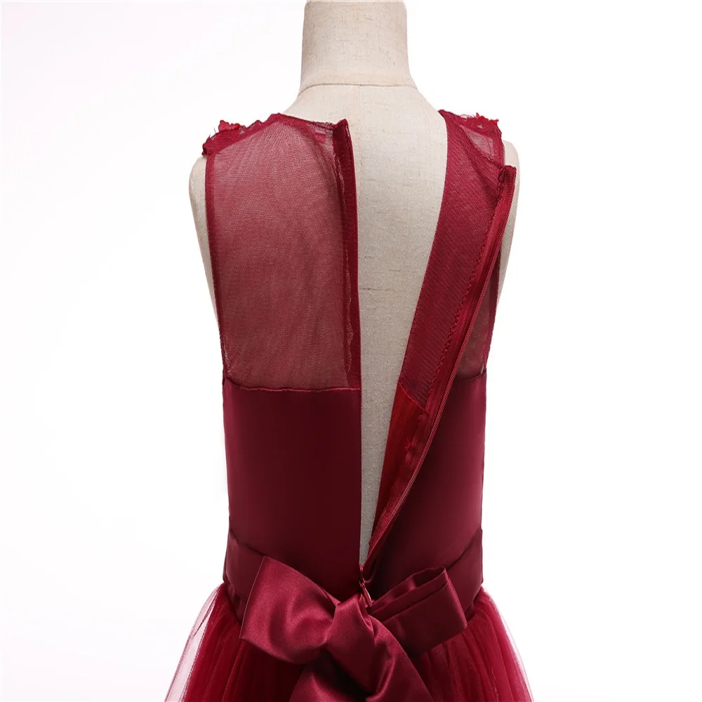 

Shiny Toddler Summer Little/Big Girl Sleeveless Flower Decoration Bow Tie Princess Mesh Dress For Piano Show Ball Dress