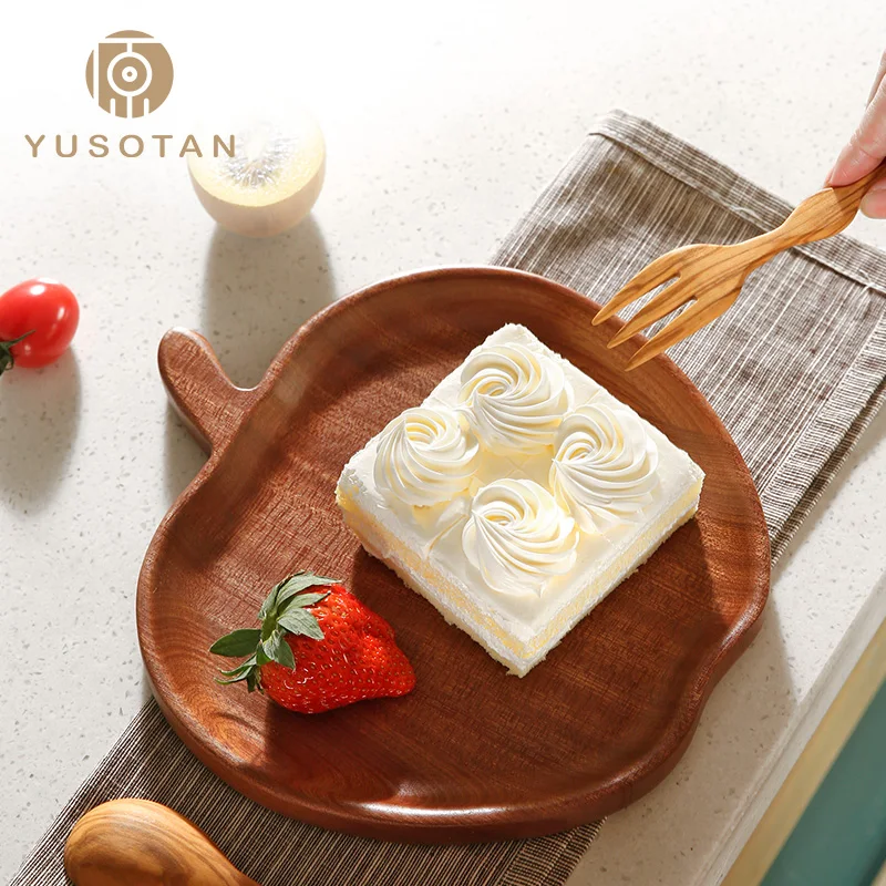 

YUSOTAN wooden serving plate sushi plate creative apple shape no paint no wax safe and healthy natural solid wood dinner plates