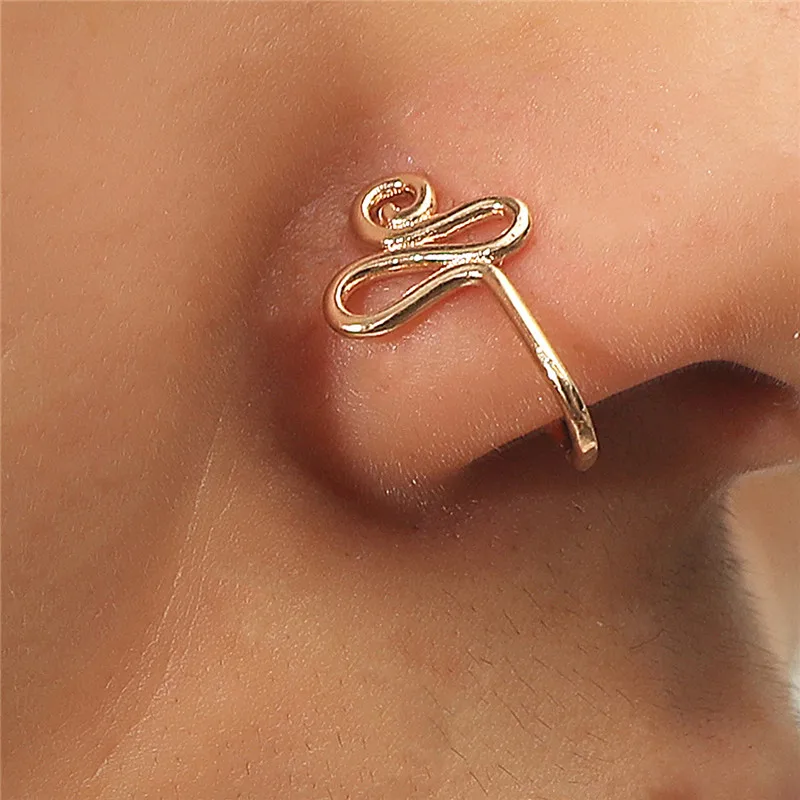 

Original Copper Wire Spiral Fake Piercing Nose Ring 2021 Punk Gold Silver Color Clip Nose Ring Also Can Be Ear Clip Cuff Bijoux