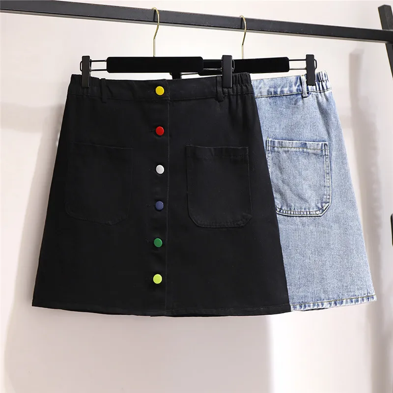 

Женская джинсовая юбка большого размера, весна-лето 2020, короткие джинсовые юбки большого размера с эластичной резинкой на талии, цветные пу...