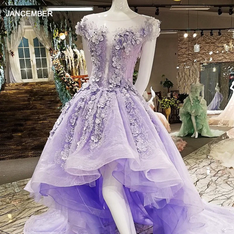 LS00207 вечерние платья с коротким рукавом 3D цветами спереди длинным сзади 2020