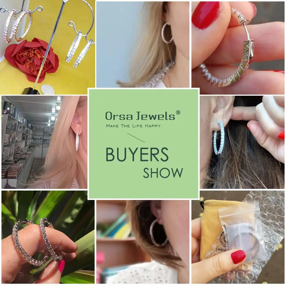 ORSA JEWELS Элегантное платиновое покрытие, круглые серьги из серебра вымощена AAA австрийский кубический цирконий свадьба ювелирные изделия OE137
