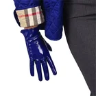 Перчатки из лакированной кожи, стильные зеркальные перчатки с эффектом эмуляции, ярко-синие, темно-синие, кобальтовые, синие, для сенсорного экрана, черные, PU93, 21 см