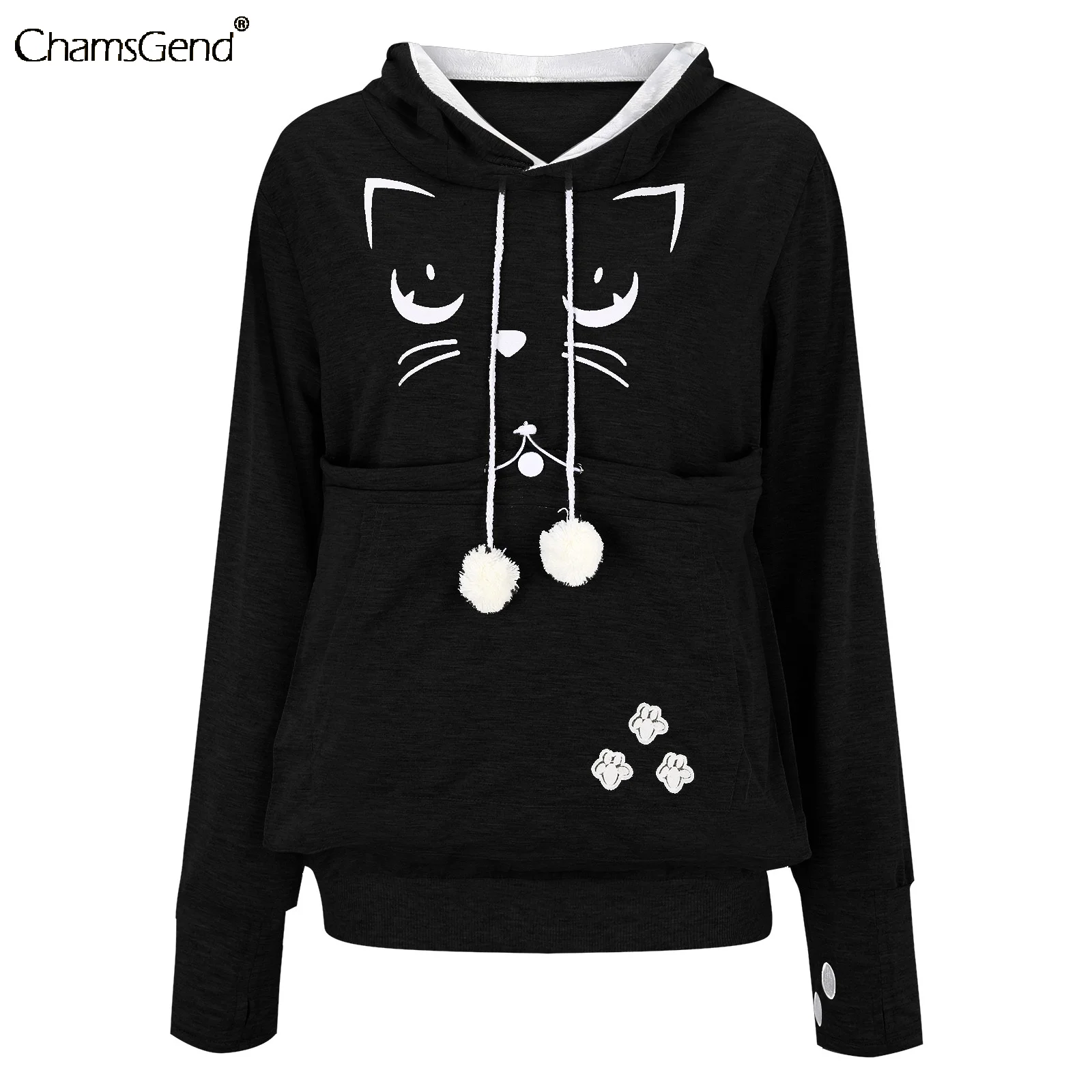

Kangaroo Pocket Women'S Autumn And Winter Fleece Loose Pet Hooded Pullover Cat Dog Large Pouch Carriers Pullover Sweatshirt