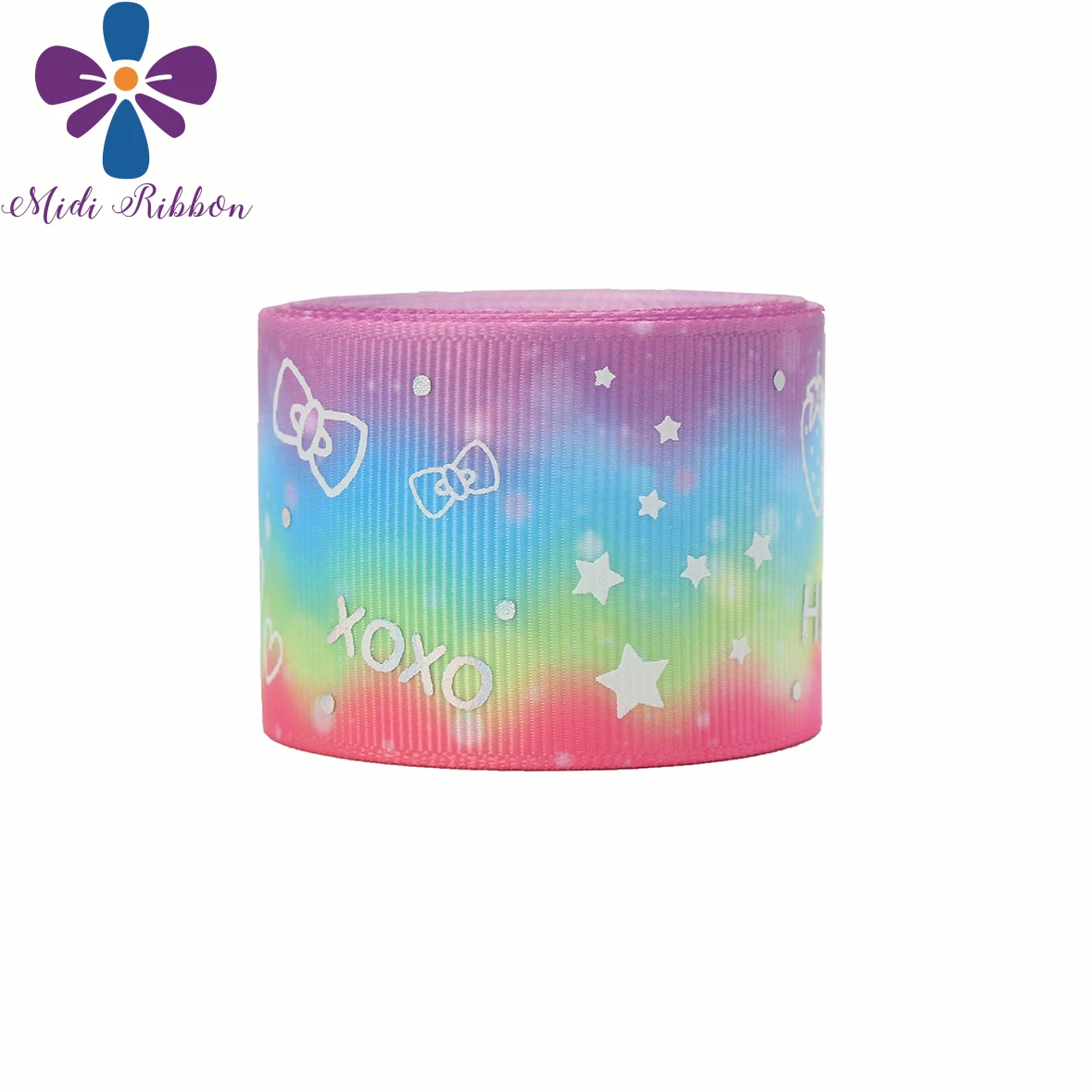 

1-1/2"38mm White Ink Printing Glow in the Dark Cartoon Star Moon Love Printed Solid Color Grosgrain Ribbon DIY Bows 50yards/roll