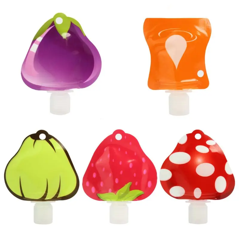 

Mini Plastic Triangle Fruit Shape Empty Storage Bag Lotion Cream Shampoo Dispenser Water Drop Printed Refillable Bottle Flexible