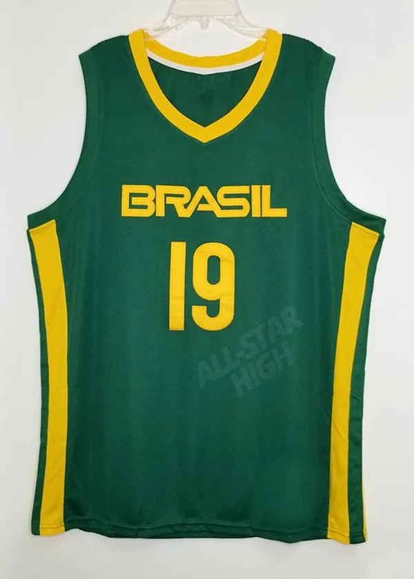 

Новинка 2021, баскетбольные майки бразильской команды № 19, синие, белые, высшего качества, 100%, баскетбольные майки с двойной строчкой