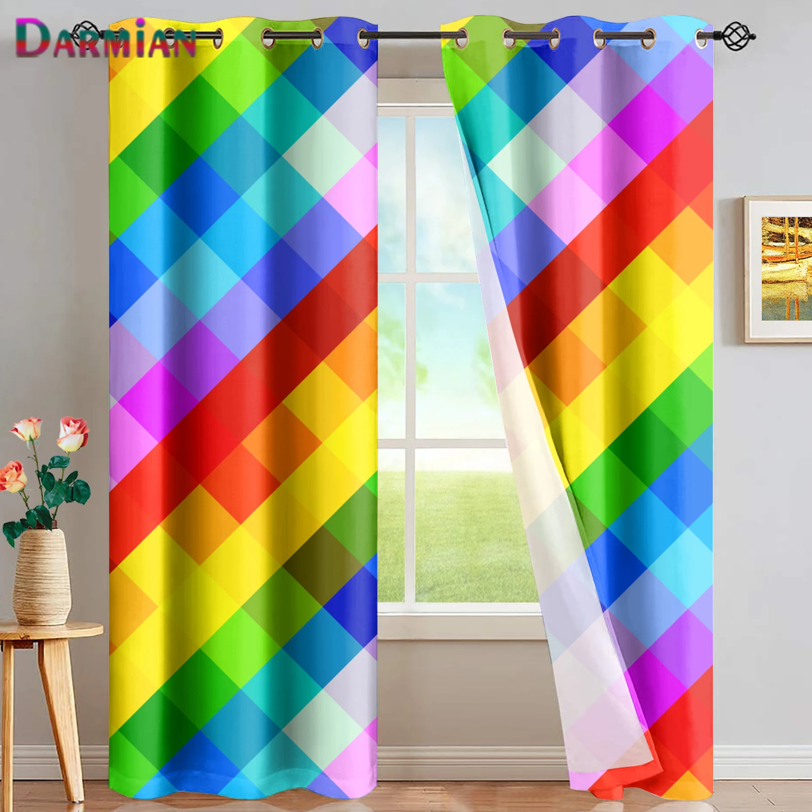 

DARMIAN Bedroom Window Decor Blackout Curtain Colorful Design Home Grommet Drapes Panel Kitchen Thermal Insulated Dark Curtains