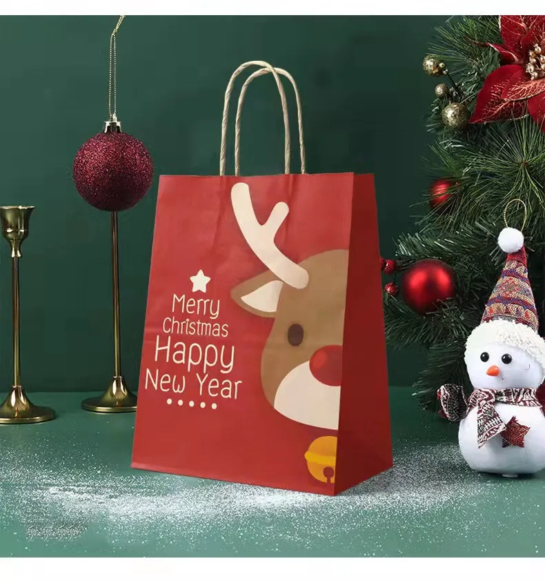 10pcs Kraft Paper Candy Cookie Bag Santa Claus Snowman Merry Christmas Gift Bags Packing Navidad New Year Party Decor Supplies enlarge