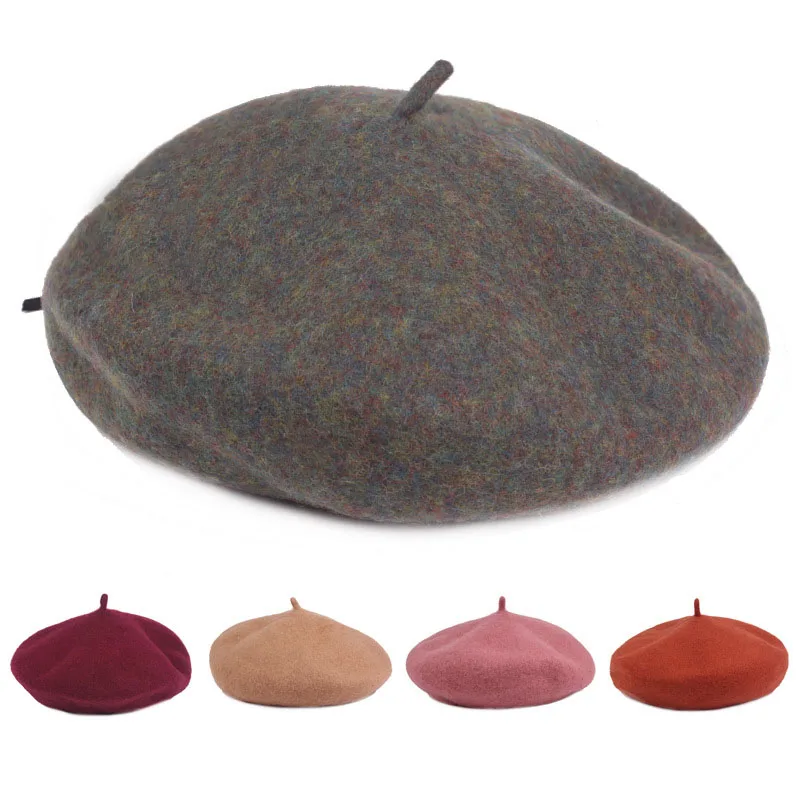 

1Pcs Elastic Adjustable European Style Wool Beret Hat Women Caps Candy Color Peaked Cap Newsboy Beret Hat